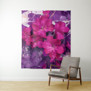 3D Floral Fuchsia & Purple Marble Art Tapestry