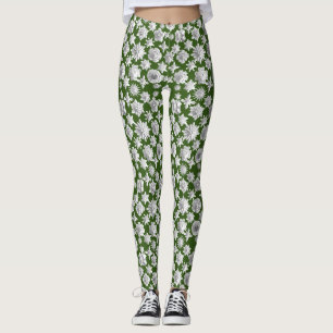 3D Floral Pattern 01.wx4.DGreen BG Leggings