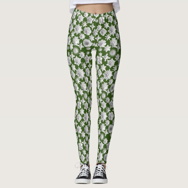 3D Floral Pattern 01.wx4.DGreen BG Leggings (Front)