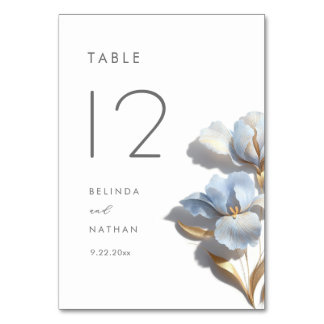 3D Flower Blue Lily Wedding Table Number