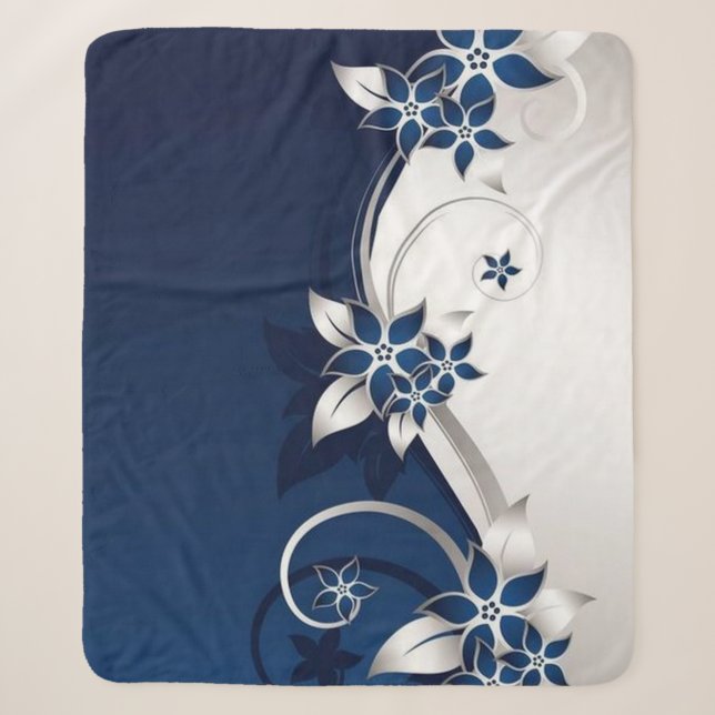 3D flowers blue and white  Sherpa Blanket (Front)
