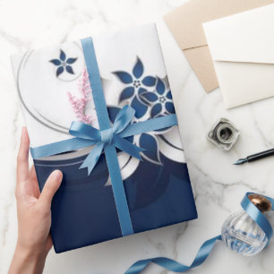3D flowers blue and white Table Lamp Beverage Pitc Wrapping Paper