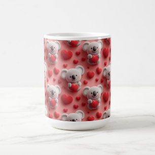 3D Fluffy Koala and Heart Seamless Pattern Coffee Mug