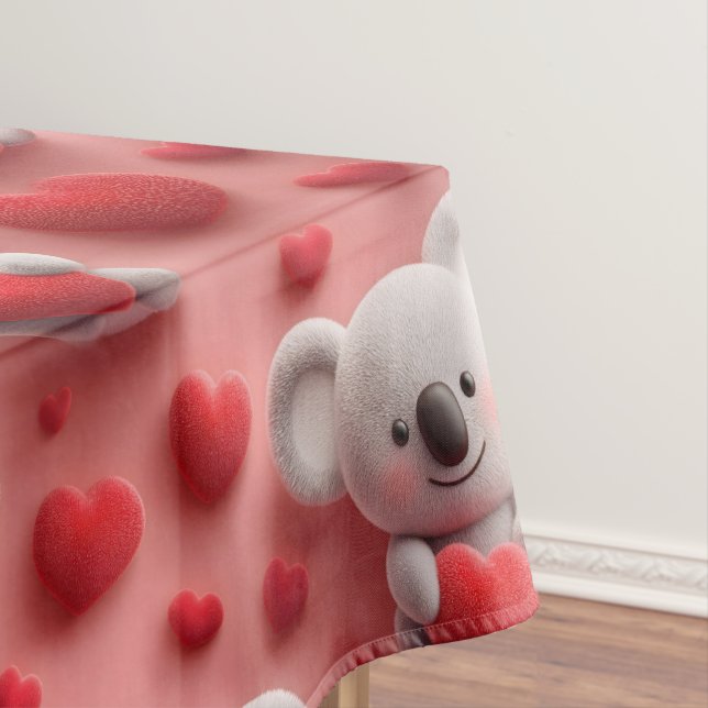 3D Fluffy Koala and Heart Seamless Pattern Tablecloth (In Situ)