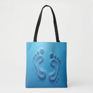 3D Footprint Blue Tote Bag