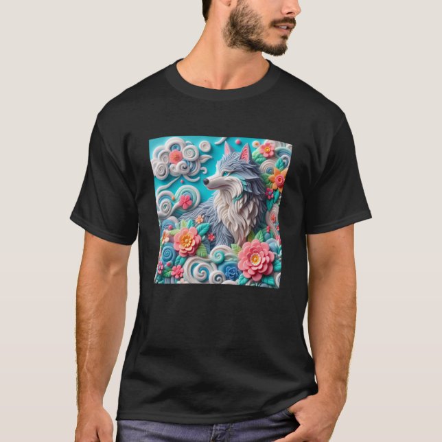 3d Fox Sticker  T-Shirt (Front)