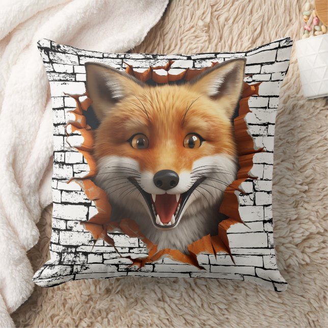 3D Fox Wall Break Art – Realistic Safari Cushion (Blanket)