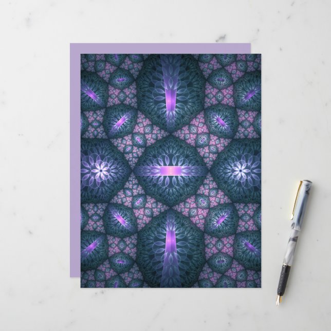 3D Fractal Art Abstract Pattern Blue Purple Pink (Front/Back In Situ)