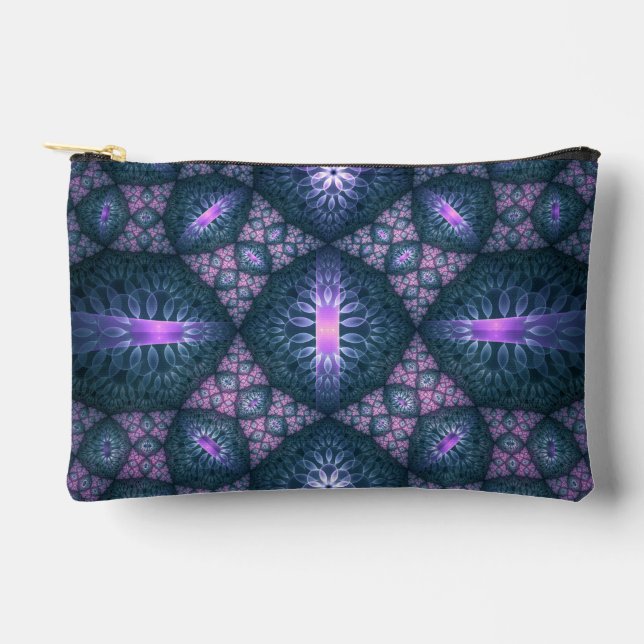 3D Fractal Art Abstract Pattern Blue Purple Pink Accessory Pouch (Front)