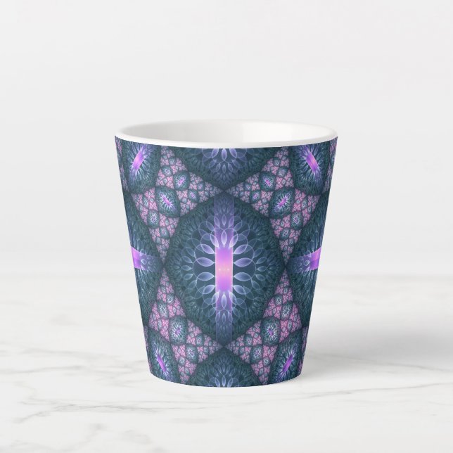 3D Fractal Art Abstract Pattern Blue Purple Pink Latte Mug (Front)