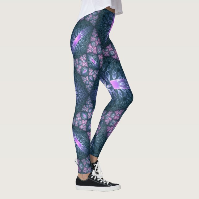 3D Fractal Art Abstract Pattern Blue Purple Pink Leggings (Right)