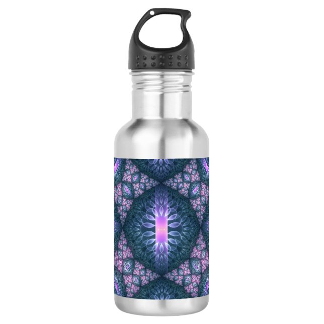 3D Fractal Art Pattern Turquoise Purple Pink 532 Ml Water Bottle (Front)