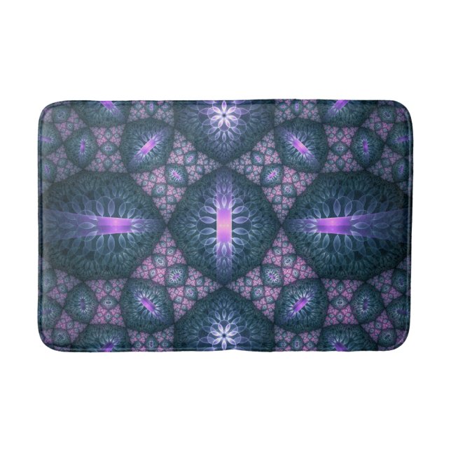 3D Fractal Art Pattern Turquoise Purple Pink Bath Mat (Front)