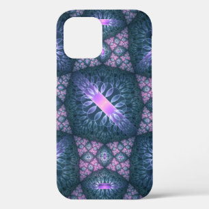 3D Fractal Art Pattern Turquoise Purple Pink iPhone 12 Pro Case