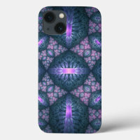 3D Fractal Art Pattern Turquoise Purple Pink