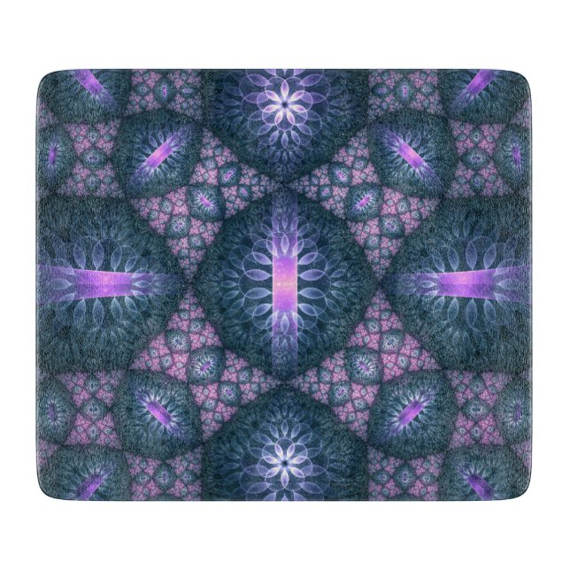 3D Fractal Art Pattern Turquoise Purple Pink Cutting Board (Front)