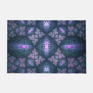 3D Fractal Art Pattern Turquoise Purple Pink Doormat