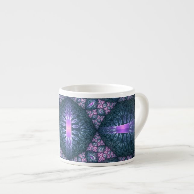 3D Fractal Art Pattern Turquoise Purple Pink Espresso Cup (Front Right)