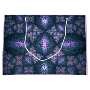 3D Fractal Art Pattern Turquoise Purple Pink Large Gift Bag