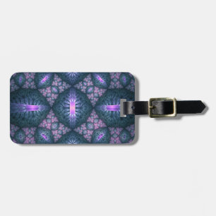 3D Fractal Art Pattern Turquoise Purple Pink Luggage Tag