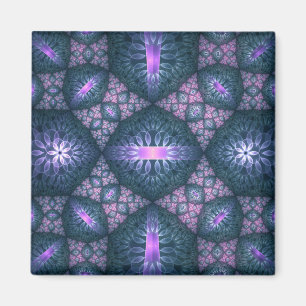 3D Fractal Art Pattern Turquoise Purple Pink Magnet