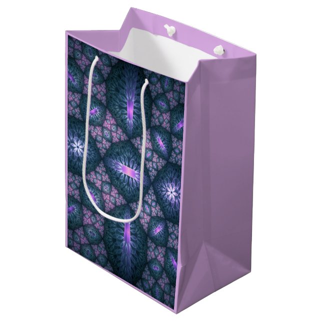 3D Fractal Art Pattern Turquoise Purple Pink Medium Gift Bag (Front Angled)