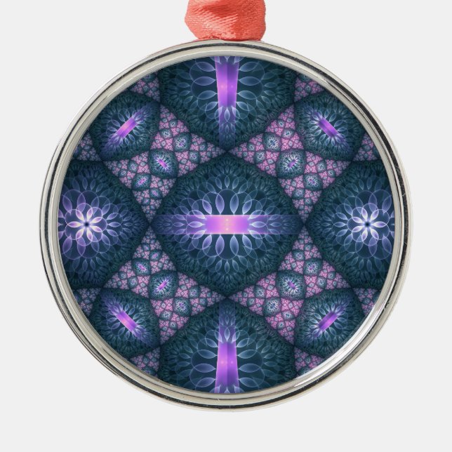 3D Fractal Art Pattern Turquoise Purple Pink Metal Tree Decoration (Front)