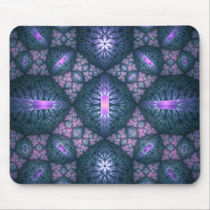 3D Fractal Art Pattern Turquoise Purple Pink Mouse Pad