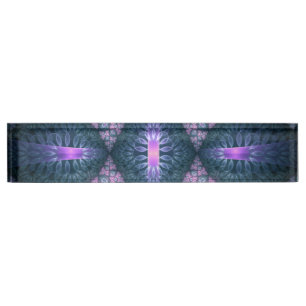 3D Fractal Art Pattern Turquoise Purple Pink Nameplate