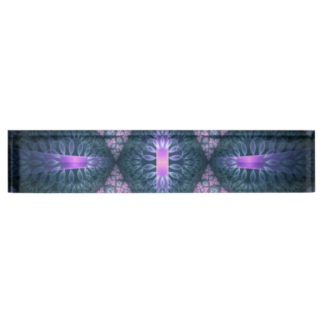 3D Fractal Art Pattern Turquoise Purple Pink Nameplate (Front)