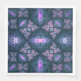 3D Fractal Art Pattern Turquoise Purple Pink Napkin