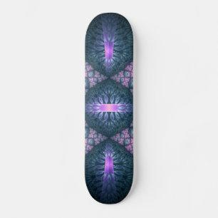 3D Fractal Art Pattern Turquoise Purple Pink Skateboard