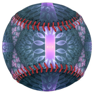 3D Fractal Art Pattern Turquoise Purple Pink Softball