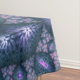 3D Fractal Art Pattern Turquoise Purple Pink Tablecloth