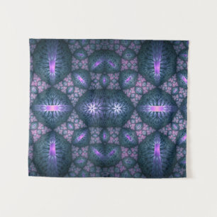 3D Fractal Art Pattern Turquoise Purple Pink Tapestry