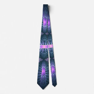3D Fractal Art Pattern Turquoise Purple Pink Tie