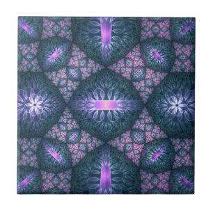 3D Fractal Art Pattern Turquoise Purple Pink Tile
