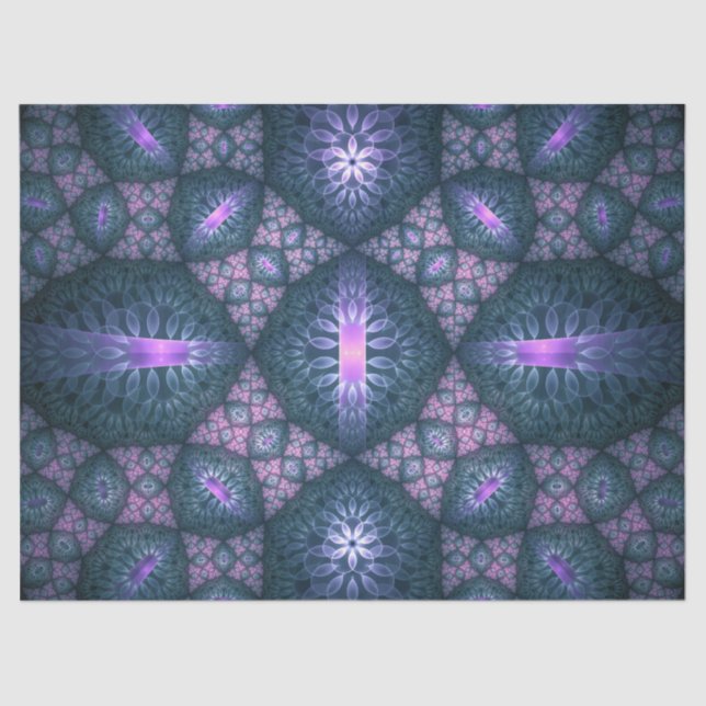3D Fractal Art Pattern Turquoise Purple Pink Tissue Paper (Front)