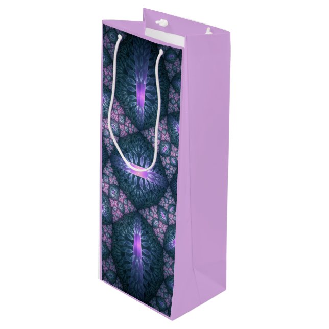 3D Fractal Art Pattern Turquoise Purple Pink Wine Gift Bag (Front Angled)
