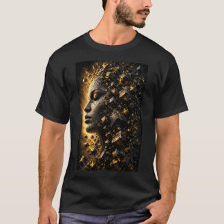 3D Fragmented Face Cubes Black T-Shirt