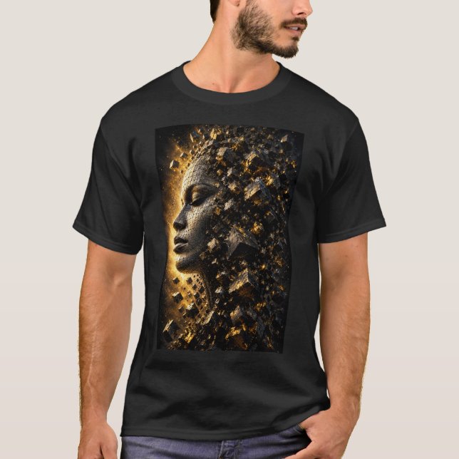 3D Fragmented Face Cubes Black T-Shirt (Front)
