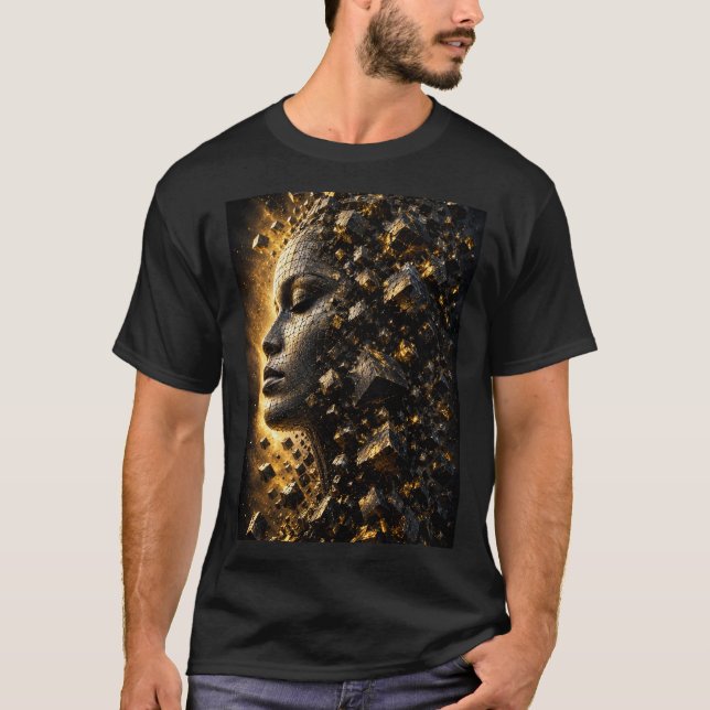 3D Fragmented Face Cubes Black T-Shirt (Front)