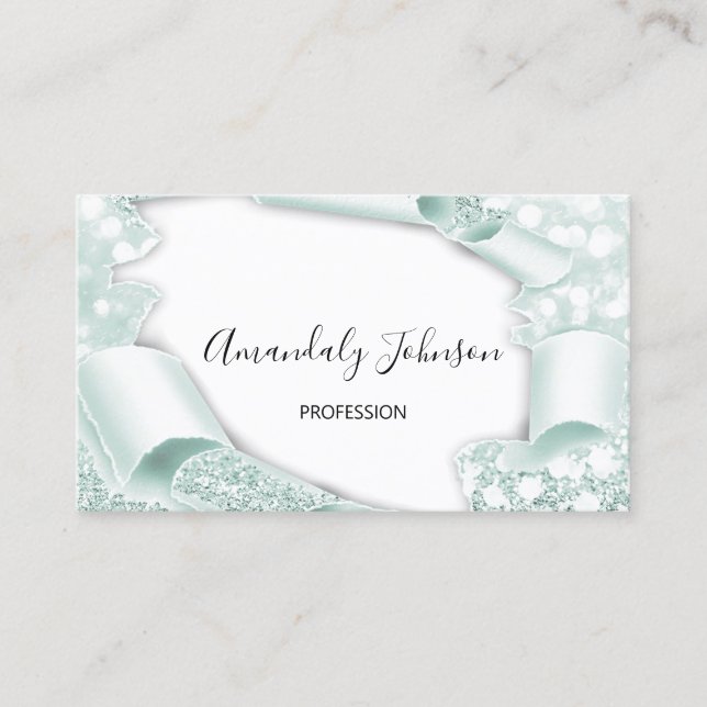 3D Frame Glitter Makeup Event Planner Mint Elegant Business Card (Front)