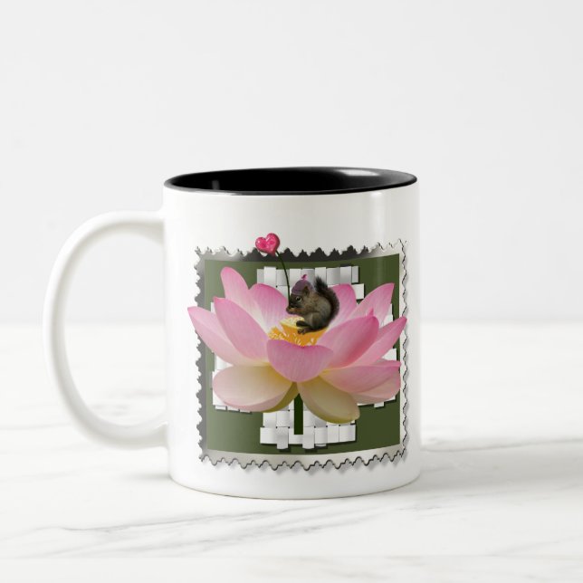 3D Framed Adorable Baby Squirrel On Flower Two-Tone Coffee Mug (Left)