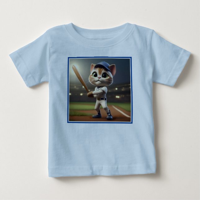 3D Funny Baseball Cat,  Baby T-Shirt (Front)