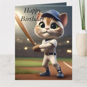 3D Funny Baseball Cat, Big Birthday Card