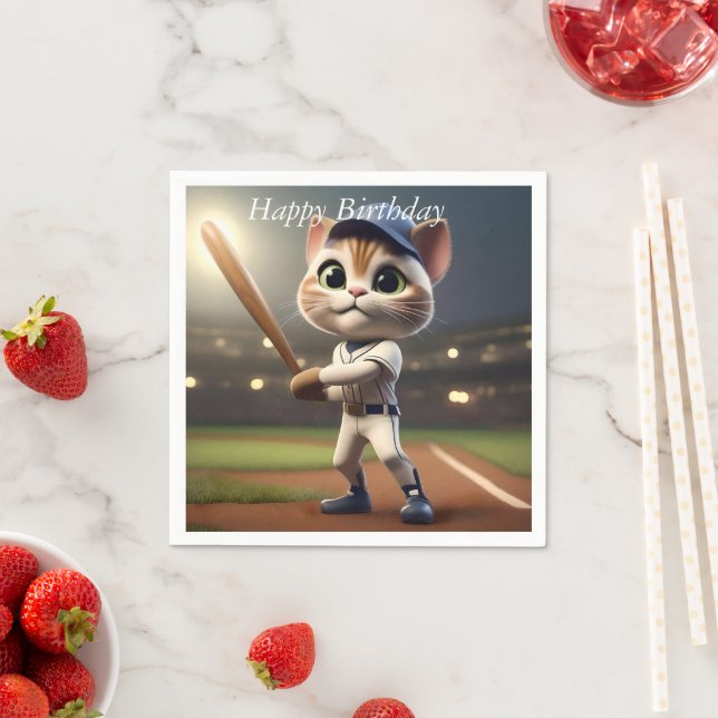 3D Funny Baseball Cat, Napkin (Insitu)