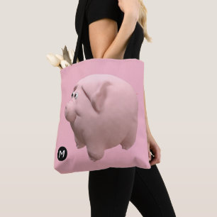 3D Funny Pig Year Birthday Monogram choose colour Tote Bag