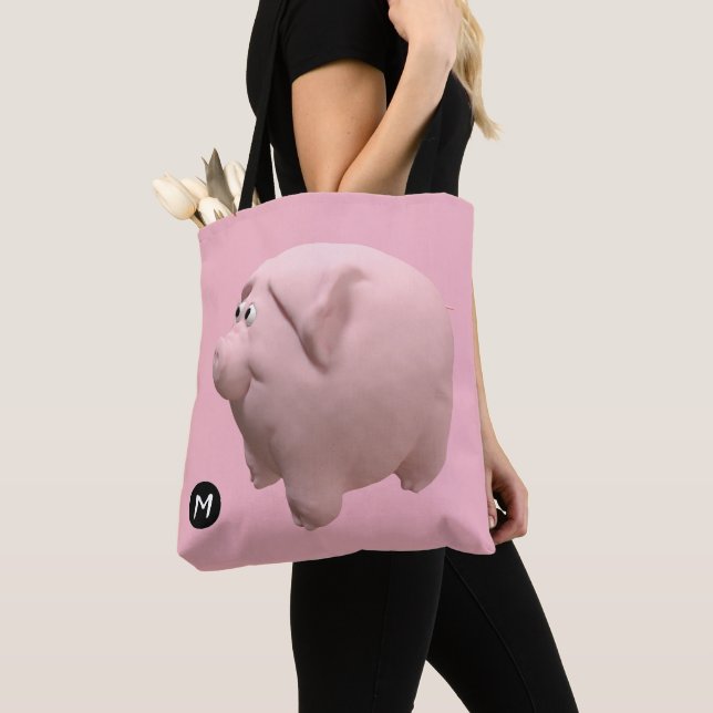 3D Funny Pig Year Birthday Monogram choose colour  Tote Bag (Close Up)