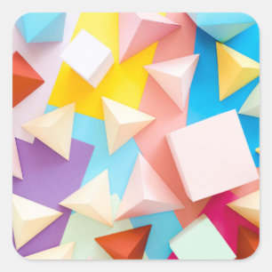 3D Geometric Pastel Origami Pattern Abstract Square Sticker
